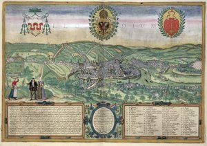 ブラウン（1541-1622）とフランスホーゲンベルク（1535-90）による「世界」からのリエージュの地図、1572年頃