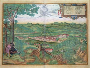 ブラウン（1541-1622）とフランツホーゲンバーグ（1535-90）1594による「世界」からのリンツの地図
