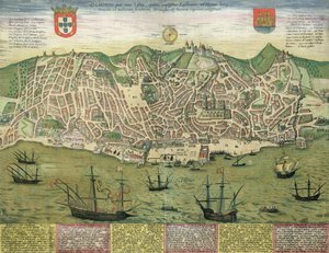 リスボンの地図、ブラウン（1541-1622）とフランツ・ホーゲンバーグ（1535-90）による「世界」、1572年頃