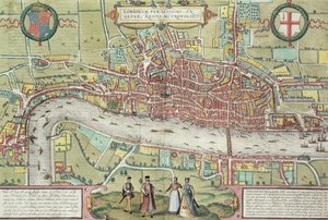 Georg Braun（1542-1622）およびFrans Hogenburg（1635-90）による &39;Civitates Orbis Terrarum&39;からのロンドンの地図、1572年頃（51896および58543も参照）