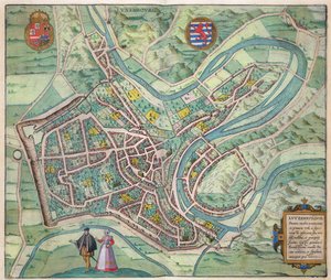 ルクセンブルク（1541-1622）とフランツ・ホーゲンバーグ（1535-90）による「世界」からのルクセンブルクの地図c.1572-1617