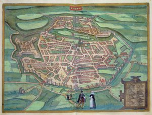 メッツの地図、ゲオルクブラウン（1541-1622）とフランスホーゲンベルク（1535-90）による「シビテーツオルビステララム」、1572年頃（カラー彫刻） 作： Joris Hoefnagel