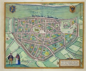 ブラウン（1541-1622）とフランツ・ホーゲンバーグ（1535-90）による「世界」からのナイメーヘンの地図c.1572-1617