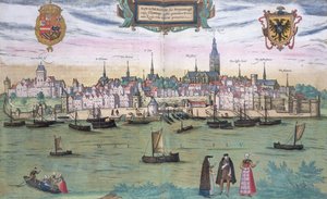 ブラウン（1541-1622）とフランスホーゲンベルク（1535-90）による「世界」からのナイメーヘンの地図、1572年頃