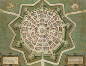 エルサレムの地図、ブラウン（1541-1622）とフランツホーゲンバーグ（1535-90）による「世界」、1572年頃