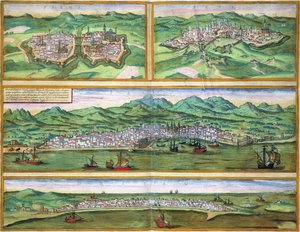 パルマ、シエナ、パレルモ、ドレパンの地図、ブラウン（1541-1622）とフランツ・ホーゲンバーグ（1535-90）、1572年