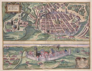 ポズナンとグルチノの地図、Georg Braun（1541-1622）とFrans Hogenberg（1535-90）c.1572-1617による「Civitates Orbis Terrarum」から