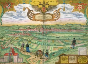 ブラウン（1541-1622）とフランツ・ホーゲンバーグ（1535-90）1594による「世界」からのレーゲンスブルクの地図