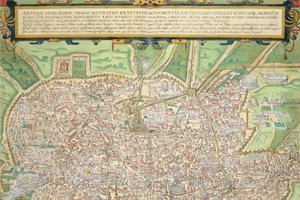 ローマの地図、Georg Braun（1541-1622）およびFrans Hogenberg（1535-90）c.1572-1617による「Civitates Orbis Terrarum」から（138961を参照）