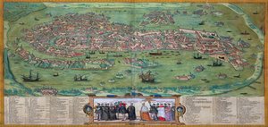 ブラウン（1541-1622）とフランツホーゲンバーグ（1535-90）による「世界」からのヴェネツィアの地図、1572年頃
