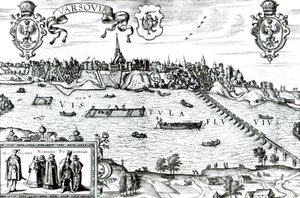 ワルシャワの地図、Georg Braun（1541-1622）およびFrans Hogenberg（1535-90）c.1572-1617による「Civitates Orbis Terrarum」から
