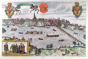 ワルシャワの地図、Georg Braun（1541-1622）とFrans Hogenberg（1535-90）による &39;Civitates Orbis Terrarum&39;、1599
