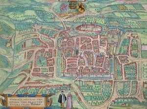 ブラウン（1541-1622）とフランツ・ホーゲンバーグ（1535-90）による「世界」からのワイマールの地図c.1572-1617 作： Joris Hoefnagel
