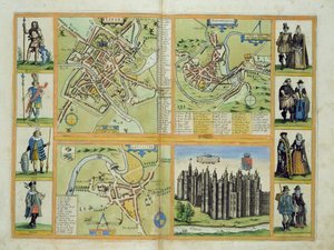 Georg Braun（1541-1622）とFrans Hogenberg（1535-90）c.1572-1617の「Civitates Orbis Terrarum」のヨーク、シュルーズベリー、ランカスター、リッチモンドの地図