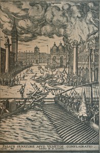 ドージェ宮殿の燃焼、1578年、1925年。 作： Joris Hoefnagel