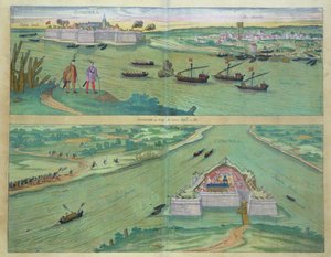 ブラウン（1541-1622）とフランスホーゲンバーグ（1535-90）による「世界」からのコモラの2つのビュー、1572年 作： Joris Hoefnagel