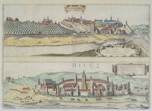 Georg Braun（1541-1622）とFrans Hogenberg（1535-90）による「Civitates Orbis Terrarum」からのセンドミリアとビエツの眺め 作： Joris Hoefnagel