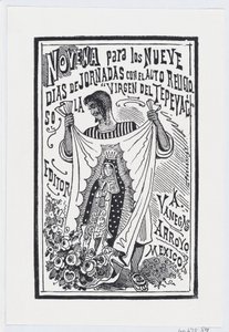 聖母像が描かれた布地を掲げる男性、「...」の挿絵、1880～1910年頃 作： José Guadalupe Posada