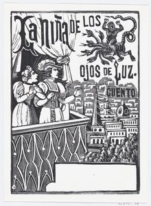 A woman and a man standing on a balcony looking up at a flying monster in the sky..., ca. 1880-1910.    1146971   ja       japanese Successfully Translated  Original: General Map of Nizhny Novgorod Governorate, 1788. Translat: General Map of Nizhny Novgoro 作： José Guadalupe Posada