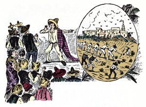 メキシコ革命（1910-1920）：1908年頃、Valle Nacionalで働く一人の労働者による苦労話 - Xylography by Jose Guadalupe Posada (1852-1913) 作： ホセ・グアダルーペ・ポサダ