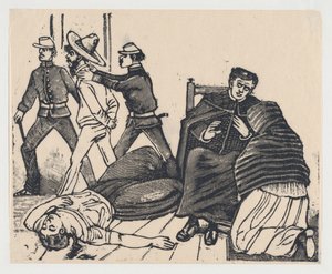 カリフォルニア州プエンテ デ ロス ガロスでの二重殺人事件。 1905-1910.、約。 1905～1910年。 作： José Guadalupe Posada