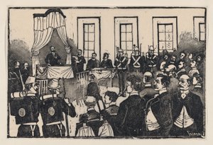 トマス・エルナンデス・アギーレを殺した犯人の裁判（「E...」と題された広辞苑より、1890～1891年頃）。 作： José Guadalupe Posada