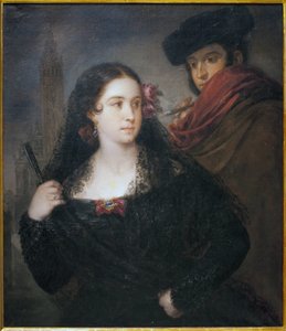 愉快な人々のカップル。ホセ・グティエレス・デ・ラ・ベガ（1791-1865）による絵画、油彩・キャンバス、1830年頃。スペイン、セビリア美術館蔵 作： José Gutiérrez de la Vega