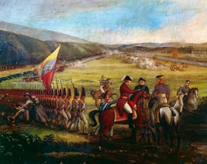 ホセ・マリア・エスピノサ（1796-1883）が描いたカリビオの戦いでのボリバルの仲間、ナリノ将軍の軍隊。コロンビア