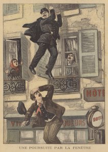 窓からジャンプして犯人を追いかける警官 作： Jose Belon