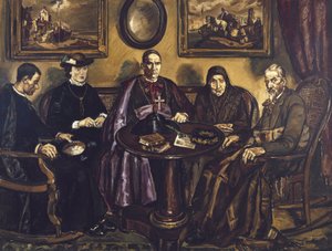 GUTIERREZ SOLANA, Jose (1886-1945).司教の訪問.1926.(161 x 211cm）。キャンバスに油彩。スペイン.マドリッド（自治州）.マドリード。国立レイナ・ソフィア美術館 作： Jose Gutierrez Solana