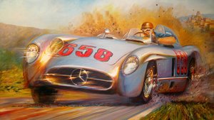 ミッレ ミリアで、ファン マヌエル ファンジオ、メルセデス ベンツ 300 SL 作： Jose Maria Villafuerte