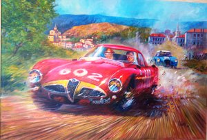 ファン・マヌエル・ファンジオ・ミッレ・ミリア 1953年（キャンバスにアクリル、2017年） 作： Jose Maria Villafuerte