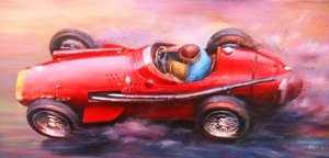 ファン・マヌエル・ファンジオ、ミッレ・ミリア 1953、アルファロメオ 6C3.000cc (レッドトップ) (キャンバスにアクリル) 作： Jose Maria Villafuerte