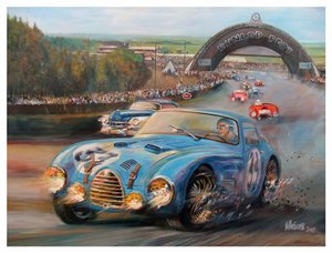 ジョン・マヌエル・ファンジオ ル・マン 1950 ゴルディーニ Typr 18S (キャンバスにアクリル) 作： Jose Maria Villafuerte