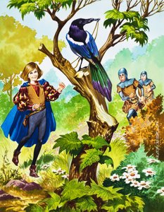 鳥を追う少年（紙にグワッシュ）