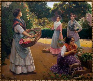 マリア ルイサ公園の花屋 - ホセ リコ セフード (1864-1939) の絵画、キャンバスに油彩 作： Jose Rico y Cejudo