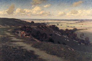 「ノースダウンズの景色を望むベリーヒルと村」、c1879-1919 作： Jose Weiss