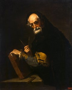 本、コンパス、ゴニオメーターを備えた哲学者、1630年 作： Jose de Ribera