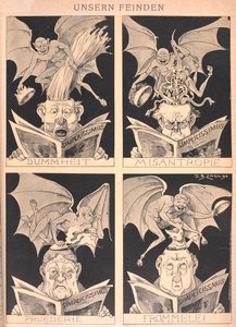 「私たちの敵」。 人々は本を読んでおり、アイデアは悪魔によって頭に送り込まれています。 作： Josef Benedikt engl