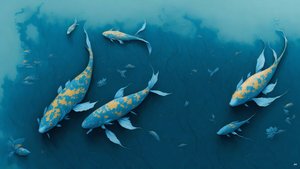 墨絵鯉・鯉魚_青_01