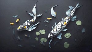 墨絵：鯉・鯉魚_白大理石_05