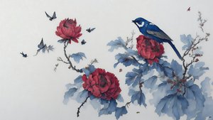 インク画青で描かれたPEONY_01