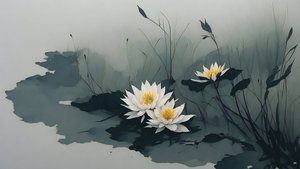 インク画：睡蓮_01