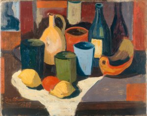 水差しと果物のある静物 作： Josef Scharl