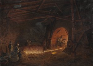ワランダー、ヨーゼフ・ウィルヘルム（1821-1888）の「アチェリー-鉄工所」。油彩・キャンバス