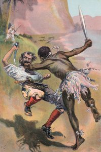 ロビンソン・クルーソー: スペイン人は野蛮人に襲われる (カラーリソ) 作： Joseph (after) Finnemore