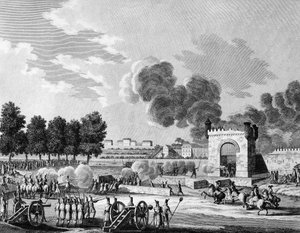 フランス革命。1794年10月21日、パリのシャンゼリゼで行われた若い学生たちの戦い、共和国のフェット・デ・ヴィクトワール。Swebach - Desfontainesの後にMalapeauが描いた版画。パリ、革命史研究所の図書館