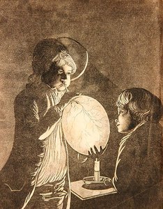 ピーター・ペレス・バーデット（1735-93）のアクアチントによる「キャンドルライトの下で膀胱を吹く二人の少年」（アクアチント画）