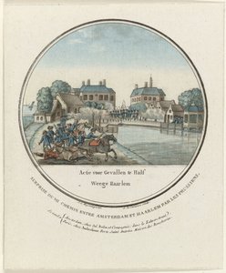 1787年ハーフウェグでの攻撃 Gevalle te Half Weege Haarlem のアクション / Surprise du mi chemin entre Amsterdam et Haarlem par les Prussiens (オブジェクトのタイトル) 1787 年のアムステルダム近郊でのプロイセンの攻撃のフランスのプレート (シリーズ タイトル) 作： Joseph Alexandre Le Campion