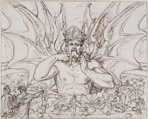 地獄の中心にいるルシファー。 ダンテ・アリギエーリによる神曲の挿絵、1803年頃。 作： Joseph Anton Koch